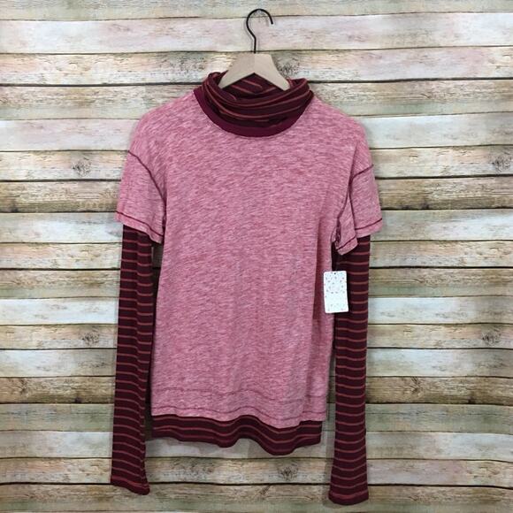 NWT Free People Piper Twofer Long Sleeve Tee – Washed Red Combo - Small - Picture 7 of 15